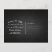 シルバー ブラック ヴィンテージ ゴシック ウェディング セーブ ザ デート 案内ポストカード (裏面)