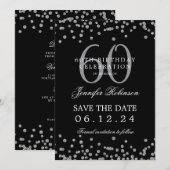 シルバー ブラック 60歳の誕生日 シェアする日付と詳細, 招待状 (正面/裏面)