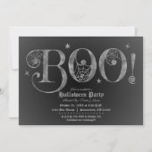 シルバー＆ブラック BOO 高級ハロウィンパーティー 招待状 (正面)