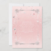 シルバー ブラッシュ ピンク ローズ 水彩画のキンセアニエラ 招待状 (裏面)