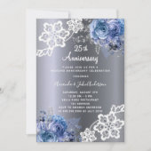 シルバー・ブルーのレース 25周年 結婚記念日の贅沢 招待状 (正面)