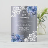 シルバー・ブルーのレース 25周年 結婚記念日の贅沢 招待状 (スタンド正面)