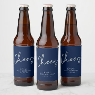 シルバー&ブルーの文字 チェアーズ 大人の誕生日 ビールラベル