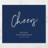 シルバー＆ブルーの文字 チェアーズ 大人の誕生日 ビールラベル (シングルラベル)