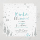 シルバー&ブルーウィンターオネダーランド1st第1誕生日 招待状 (正面/裏面)