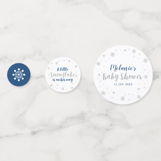 シルバー&ブルーウィンタースノーフレークボーイベビーシャワーコン コンフェッティ (正面)