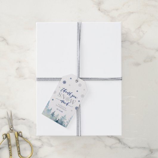 シルバー&ブルーウィンターワンダーランドありがとうGi ギフトタグ (より糸付き)