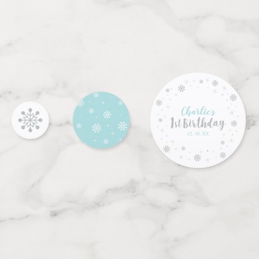 シルバー&ブルーウィンターワンダーランドボーイ1歳の誕生日 コンフェッティ (裏面)