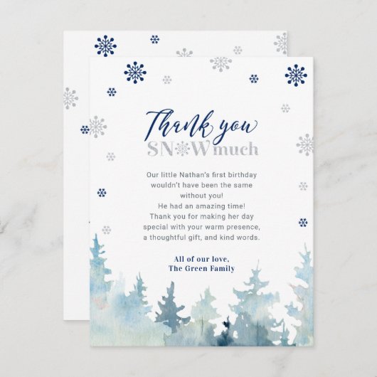 シルバー&ブルーウィンターワンダーランド写真ありがとう サンキューカード (正面/裏面)