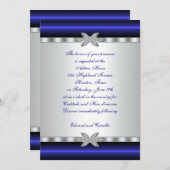 シルバー&ブルーカクテルパーティの招待状テンプレート 招待状 (正面/裏面)