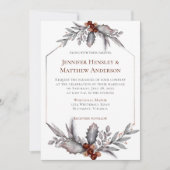 シルバー、ブルーグレー、さびた茶色の冬の結婚式 招待状 (正面)
