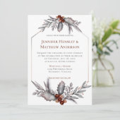 シルバー、ブルーグレー、さびた茶色の冬の結婚式 招待状 (スタンド正面)