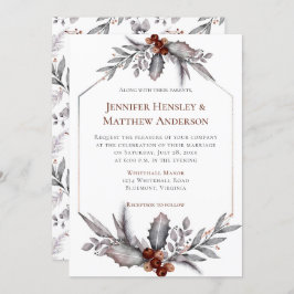 シルバー、ブルーグレー、さびた茶色の冬の結婚式 招待状