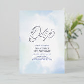 シルバー&ブルーハートワン一男誕生日パーティー 箔招待状 (立ち正面)