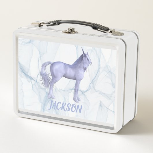 シルバー – ブルーユニコーン メタルランチボックス (正面)