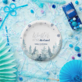 シルバー&ブルー冬のオーネダーランド雪1歳の誕生日 ペーパープレート (パーティー)