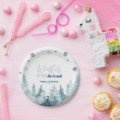 シルバー&ブルー冬のオーネダーランド雪1歳の誕生日 ペーパープレート (パーティー)