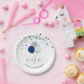 シルバー&ブルー紙吹雪バルーン1st誕生日パーティー ペーパープレート (パーティー)