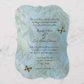 シルバー ブルー イエロー バタフライ ウェディング 招待状 (正面/裏面)