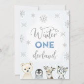 シルバー ブルー ウィンター アニマル ワンダーランド 1歳 誕生日 招待状 (裏面)