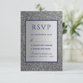 シルバー ブルー ウェディング RSVP カード (スタンド正面)