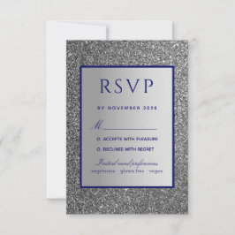 シルバー ブルー ウェディング RSVP カード
