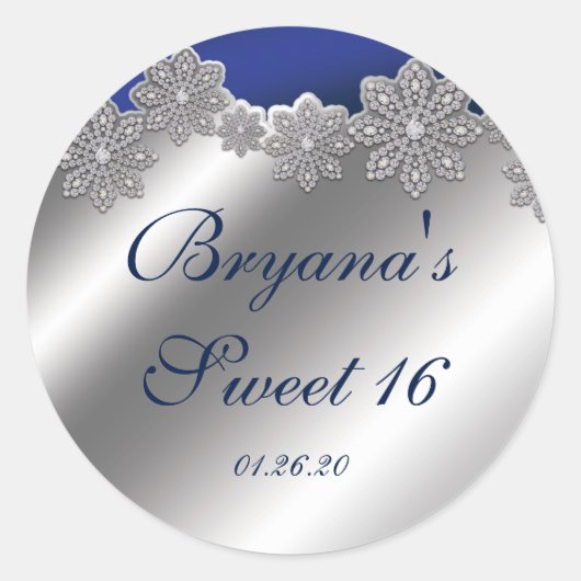 シルバー & ブルー クリスタル スノーフレーク ウィンター ステッカー (正面)