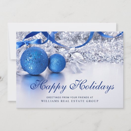 シルバー ブルー クリスマス オーナメント 法人向け 年賀状 (正面)