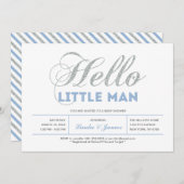 シルバー、ブルー |タイポグラフィモダンボーイ赤ちゃんシャワー 招待状 (正面/裏面)