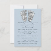 シルバー ブルー ベイビー シャワー フット ボーイ グリッター グレー 招待状 (正面)