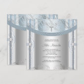 シルバー ブルー ベイビー ボーイ 命名式 招待状 (正面/裏面)