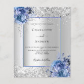 シルバー ブルー 花の結婚式招待状 (正面)