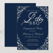 シルバー ブルー I DO BBQ 婚約パーティー招待状 案内状 (正面/裏面)