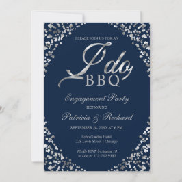 シルバー ブルー I DO BBQ 婚約パーティー招待状 案内状