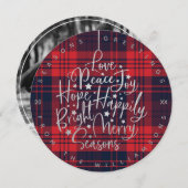 シルバー&プレイドグリーティングタイポグラフィオーナメント写真 シーズンカード (正面/裏面)