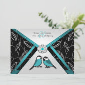 シルバー&プールブルーラブバード結婚式招待状 招待状 (スタンド正面)