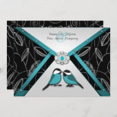 シルバー&プールブルーラブバード結婚式招待状 招待状 (正面/裏面)