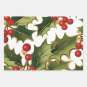 シルバー・ベル、ホリー&ベリーとポインセチア ラッピングペーパーシート (正面2)