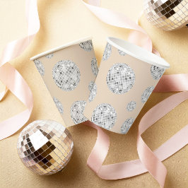 シルバー＆ベージュ レトロ ディスコボール ブライダルシャワー 紙コップ