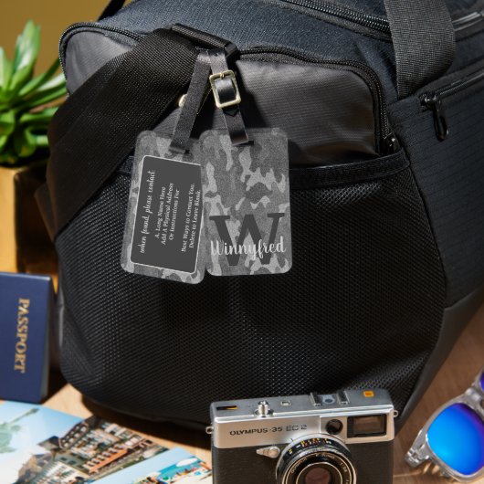 シルバー&ペーターカモフラージュグリッター モノグラムの ラゲッジタグ (正面&裏面)