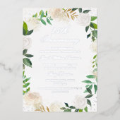 シルバー ホイル フローラル リース 25周年記念 箔招待状 (正面)