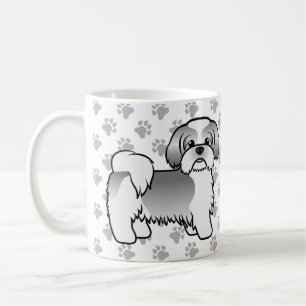 シルバー&ホワイトのシーズーのかわいいキャラクターデザイン コーヒーマグカップ