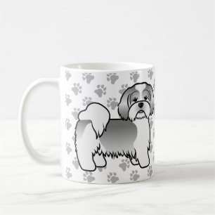 シルバー＆ホワイトのラサ・アプソ かわいいキャラクター 犬 コーヒーマグカップ