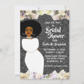 シルバー&ホワイトアフリカンアメリカンブライダルシャワー 招待状 (正面)