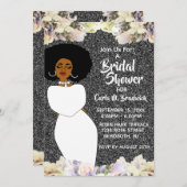 シルバー&ホワイトアフリカンアメリカンブライダルシャワー 招待状 (正面/裏面)