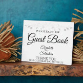 シルバー&ホワイトシンプルお申し込みゲストブックサイン フォトプラーク (側面)