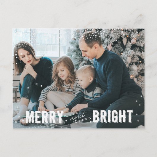 シルバー&ホワイトスノーフレークメリーとブライトホリデー シーズンポストカード (正面)