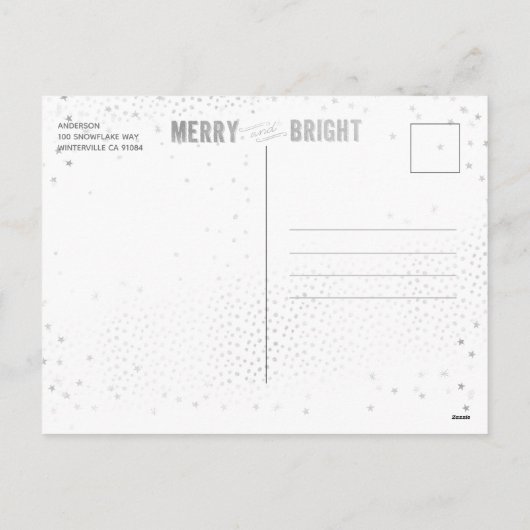 シルバー&ホワイトスノーフレークメリーとブライトホリデー シーズンポストカード (裏面)