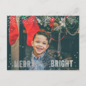 シルバー&ホワイトスノーフレークメリーとブライトホリデー シーズンポストカード (正面)