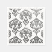 シルバー&ホワイトダマスクヴィンテージウェディングイベントパーティー スタンダードカクテルナプキン (正面)